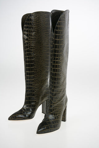 Crocodile Printed Leather Knee High Texan Boots 10cm