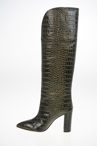 Crocodile Printed Leather Knee High Texan Boots 10cm