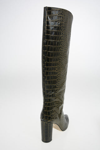 Crocodile Printed Leather Knee High Texan Boots 10cm