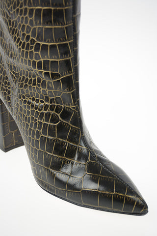 Crocodile Printed Leather Knee High Texan Boots 10cm