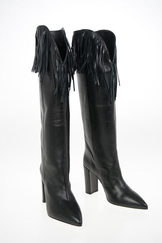 Leather Knee High Texan Boots with Fringes 10cm