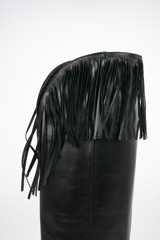 Leather Knee High Texan Boots with Fringes 10cm