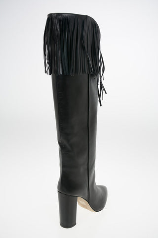 Leather Knee High Texan Boots with Fringes 10cm