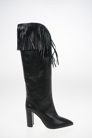 Leather Knee High Texan Boots with Fringes 10cm