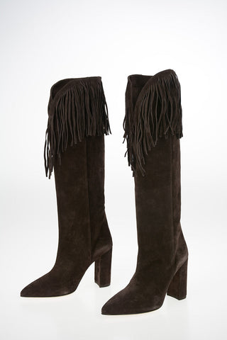Suede Knee High Texan Boots with Fringes 10cm
