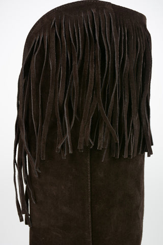 Suede Knee High Texan Boots with Fringes 10cm