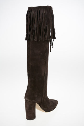 Suede Knee High Texan Boots with Fringes 10cm
