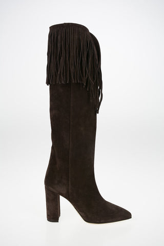 Suede Knee High Texan Boots with Fringes 10cm