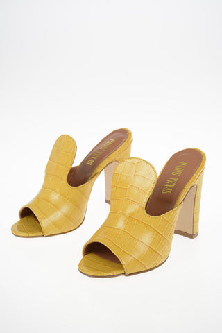 Crocodile Printed Leather Open Toe Mules 12cm