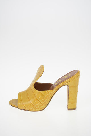 Crocodile Printed Leather Open Toe Mules 12cm