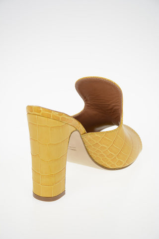 Crocodile Printed Leather Open Toe Mules 12cm