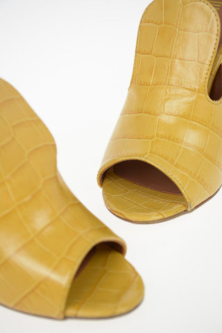 Crocodile Printed Leather Open Toe Mules 12cm