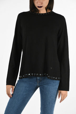 ARMANI JEANS Open Back Sweater with Jewel Applications