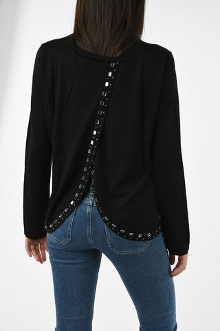 ARMANI JEANS Open Back Sweater with Jewel Applications