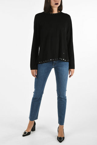 ARMANI JEANS Open Back Sweater with Jewel Applications