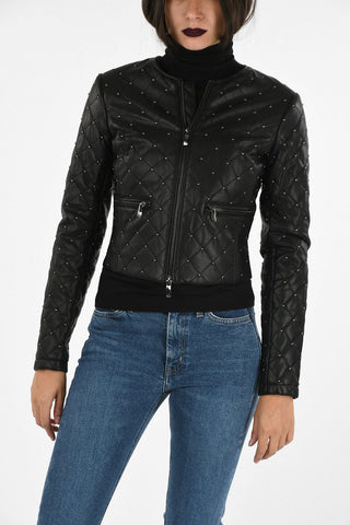 ARMANI JEANS Leather Studded Crop Jacket