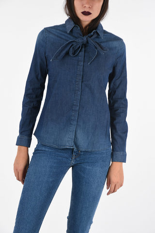 ARMANI JEANS Stretch Denim Shirt with Bow