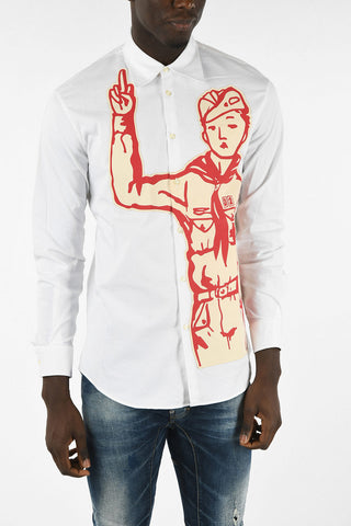 Spread Collar Embroidered Shirt