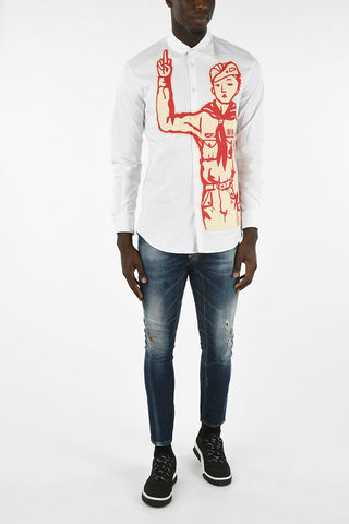 Spread Collar Embroidered Shirt