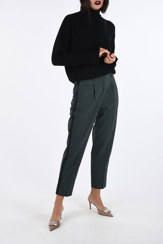Pantaloni Tartan con Bande Laterali a Contrasto