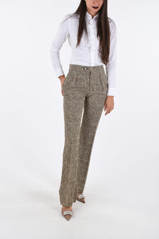 herringbone Printed Mid-rise Pants