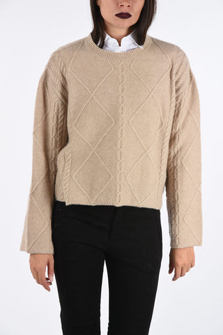 maglia girocollo a trecce in Cashmere e Seta