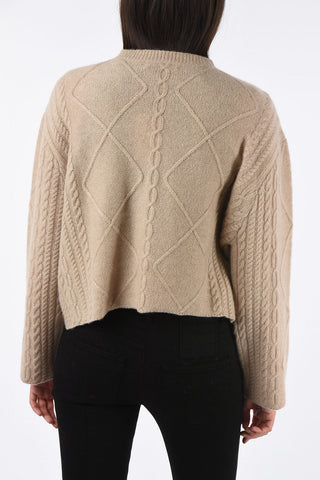 maglia girocollo a trecce in Cashmere e Seta
