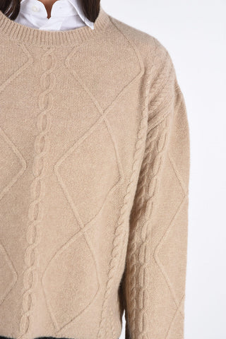 maglia girocollo a trecce in Cashmere e Seta