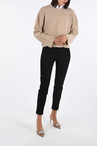 maglia girocollo a trecce in Cashmere e Seta