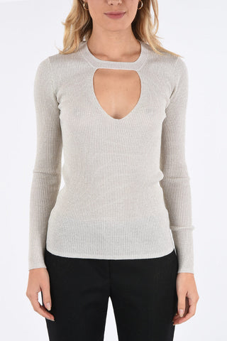 Ribbed wool lurex LOULUX chocker sweater