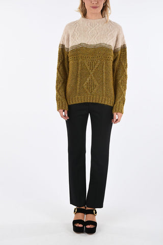 lurex cable knit crew-neck sweater