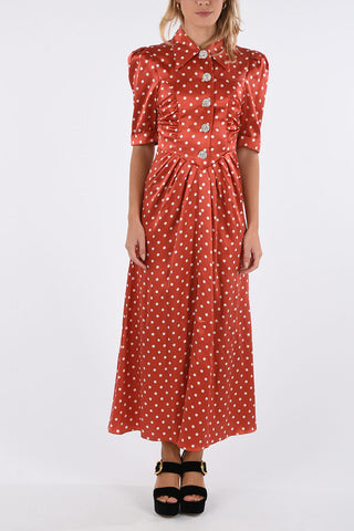 polka dots split-front hem dress with jewel buttons
