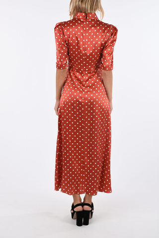 polka dots split-front hem dress with jewel buttons