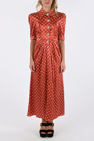 polka dots split-front hem dress with jewel buttons