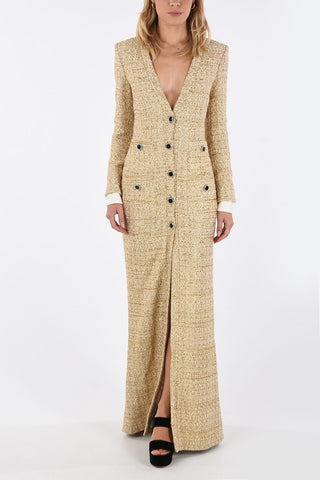 Vestito floor con dettagli in lurex e bottoni gioiello