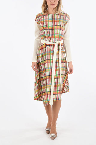 madras midi a-line dress with belt