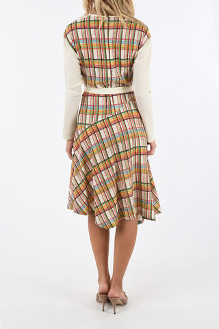 madras midi a-line dress with belt