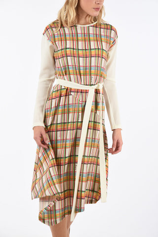 madras midi a-line dress with belt