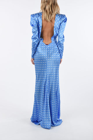 vestito floor a pois in seta open back