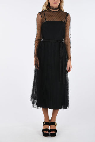 polka dots tulle midi dress with belt