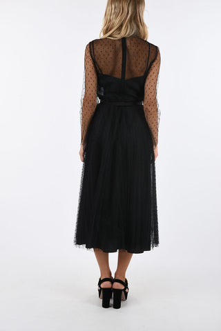 polka dots tulle midi dress with belt