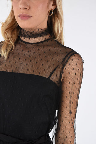polka dots tulle midi dress with belt