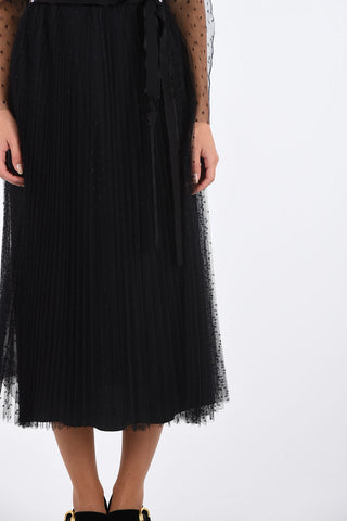polka dots tulle midi dress with belt