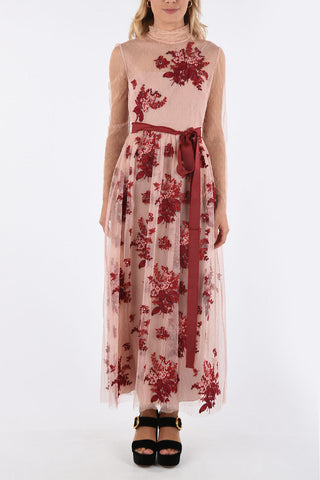 midi dress polka dots tulle, with floral embroidery