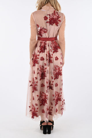midi dress polka dots tulle, with floral embroidery