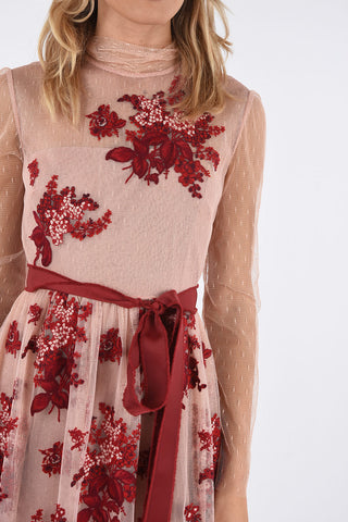 midi dress polka dots tulle, with floral embroidery