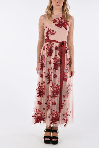 midi dress polka dots tulle, with floral embroidery