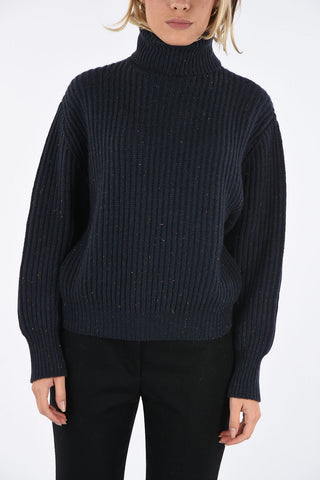 crochet turtle-neck sweater with lurex details