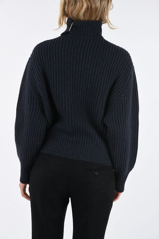 crochet turtle-neck sweater with lurex details