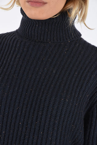 crochet turtle-neck sweater with lurex details